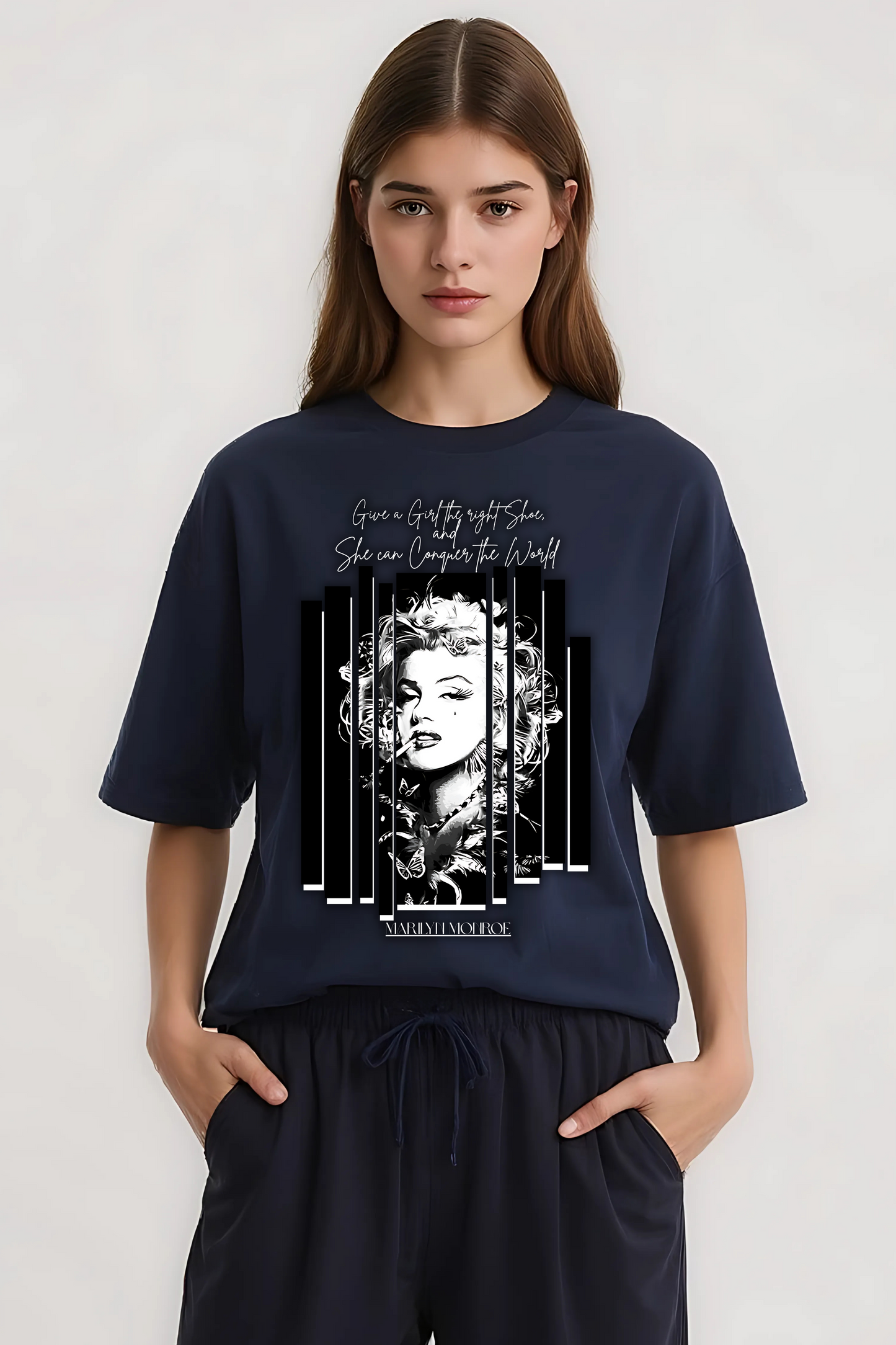 MARILYN MONROE OVERSIZED TEE NAVY-BLUE