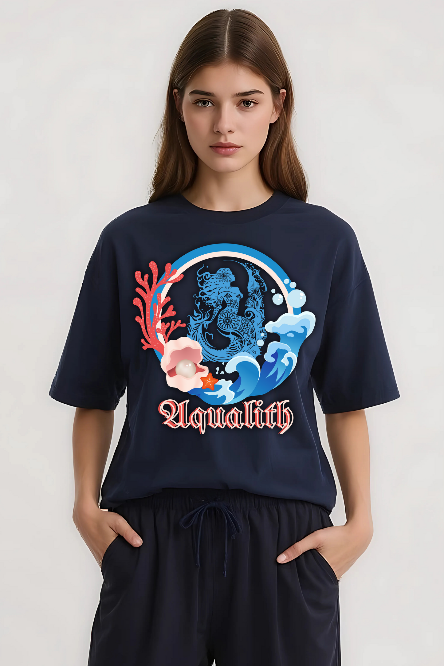 AQUALITH OVERSIZED TEE NAVY-BLUE