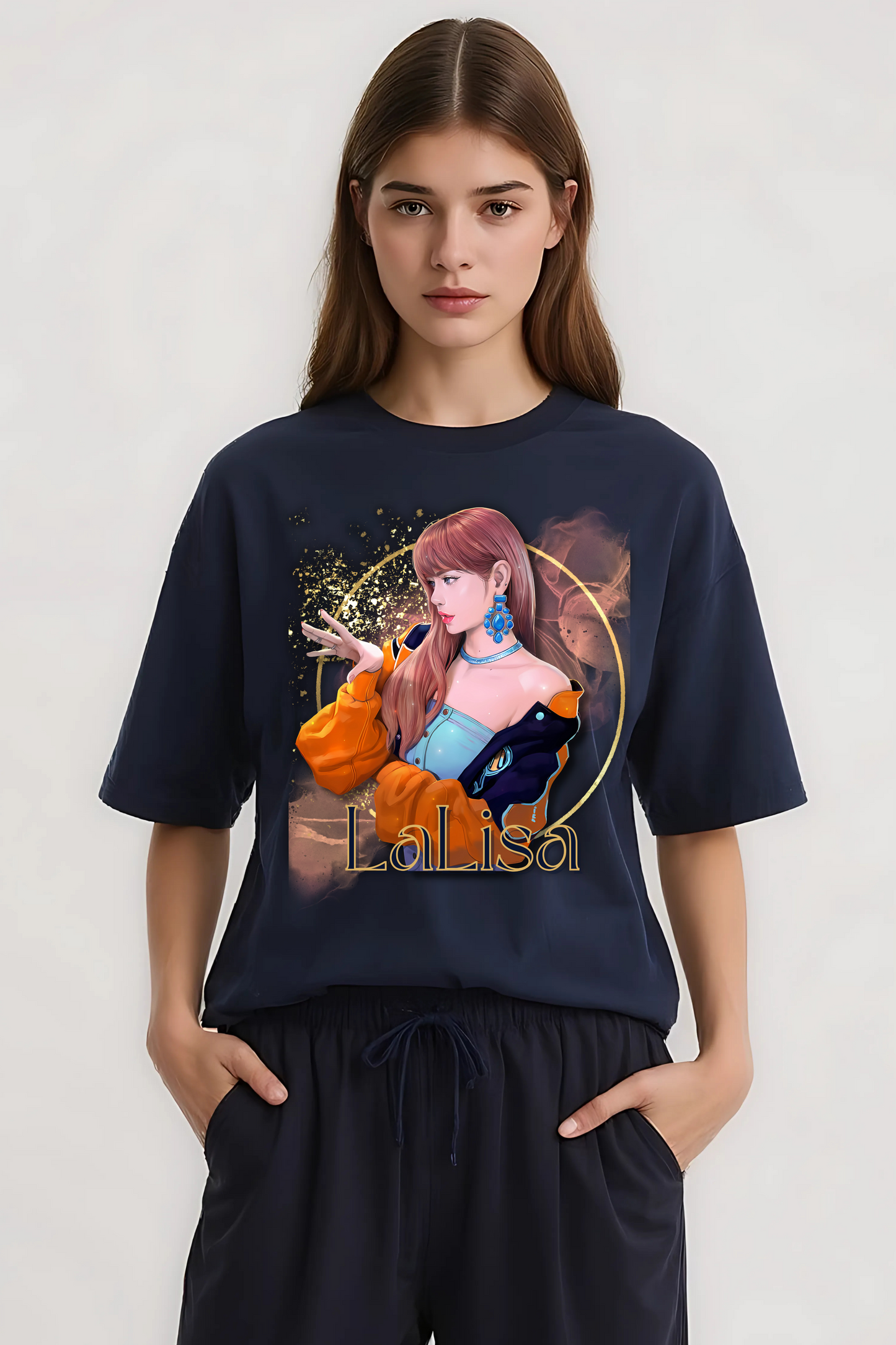 LALISA OVERSIZED TEE NAVY-BLUE