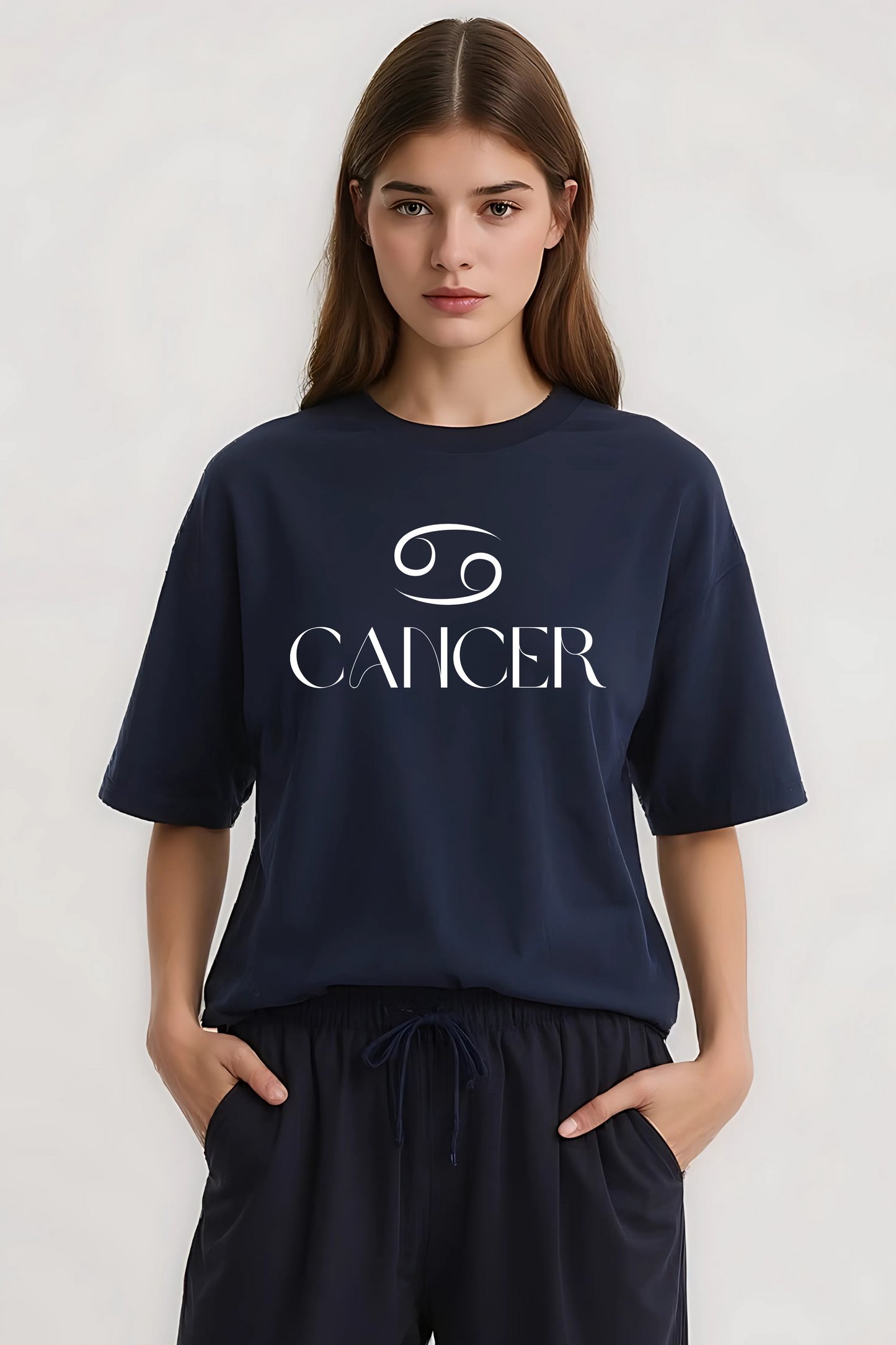 CANCER OVERSIZED TEE NAVY-BLUE