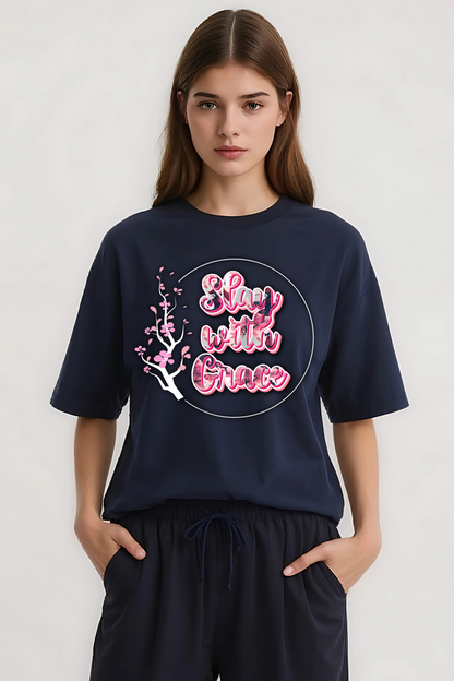 SLAY WITH GRACE OVERSIZED TEE NAVY-BLUE