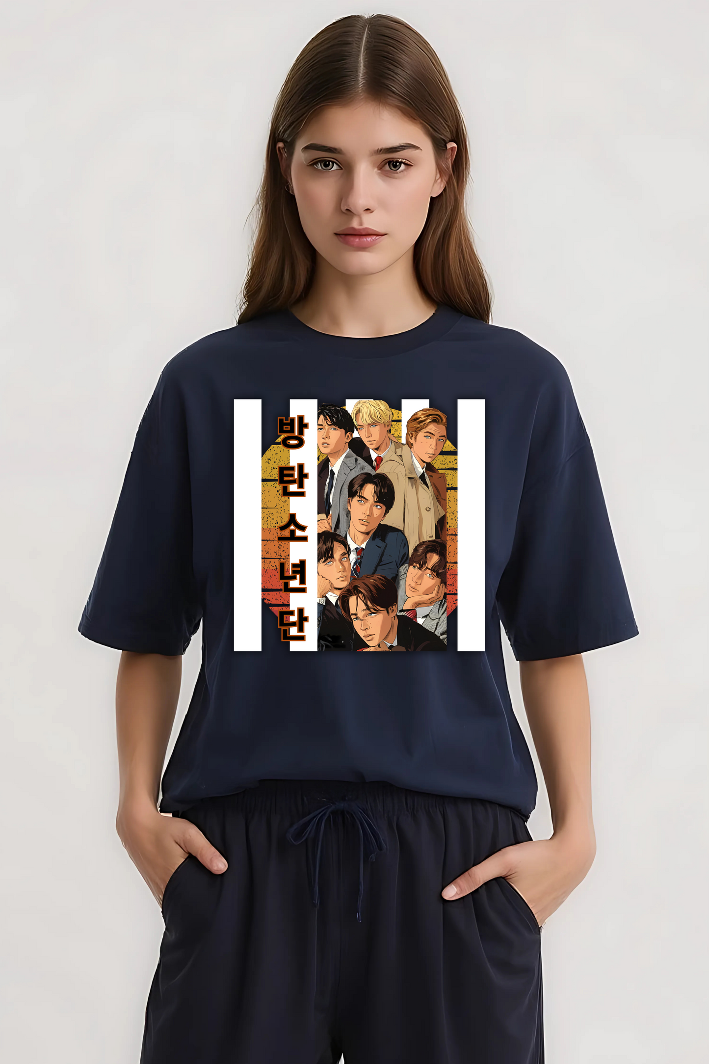 BANGTAN BOYS OVERSIZED TEE NAVY BLUE