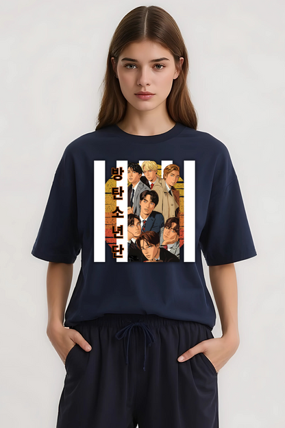 BANGTAN BOYS OVERSIZED TEE NAVY BLUE