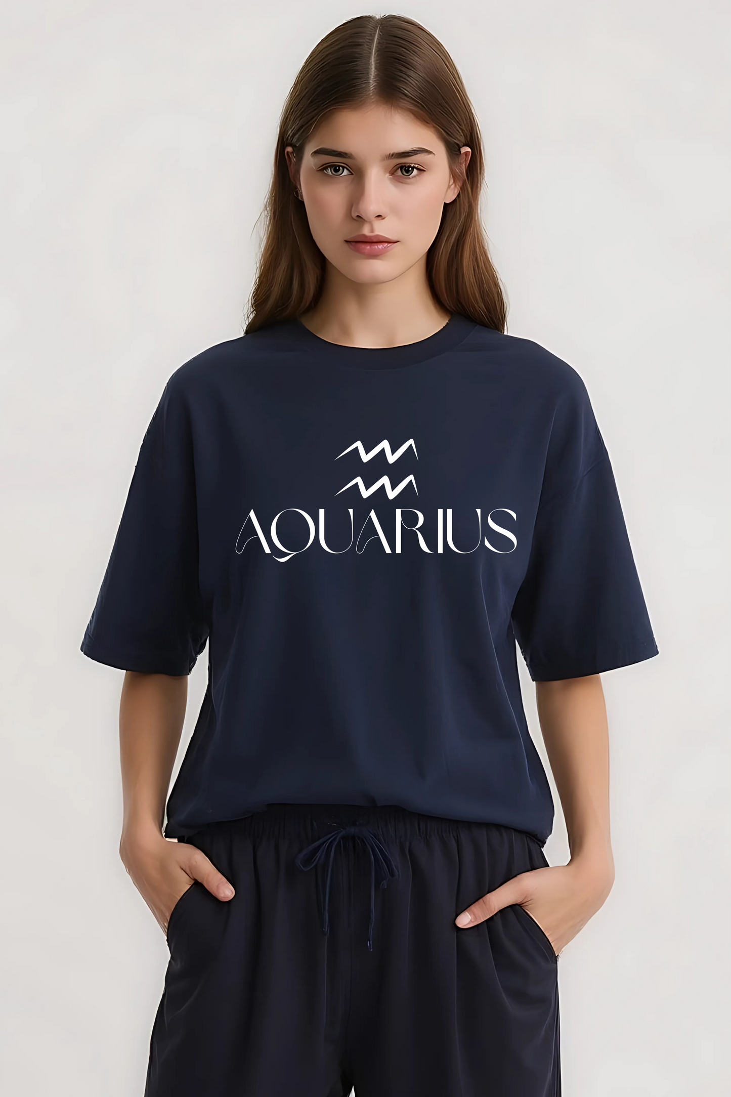 AQUARIUS OVERSIZED TEE NAVY-BLUE
