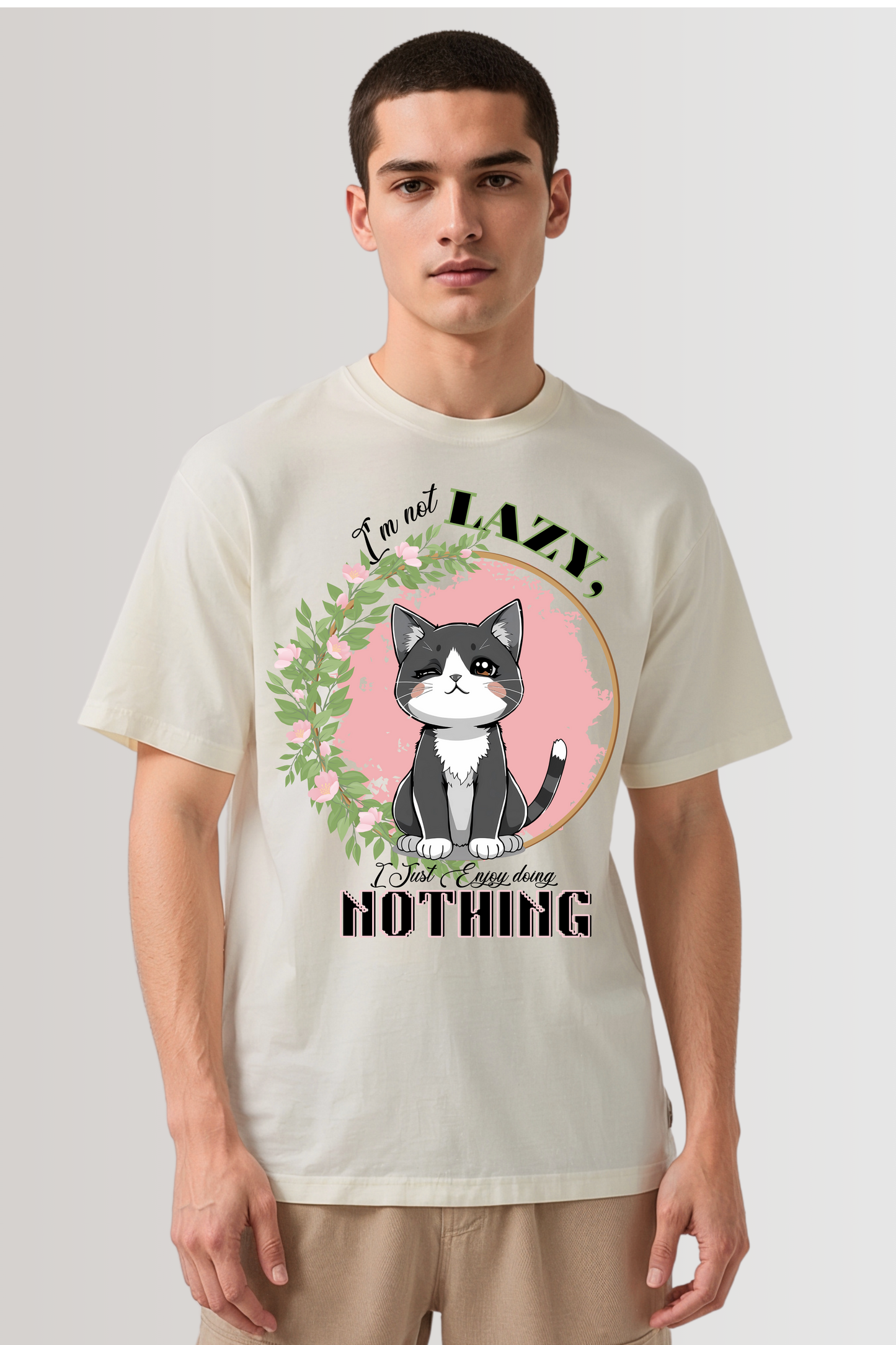 I AM NOT LAZY OVERSIZED TEE BEIGE