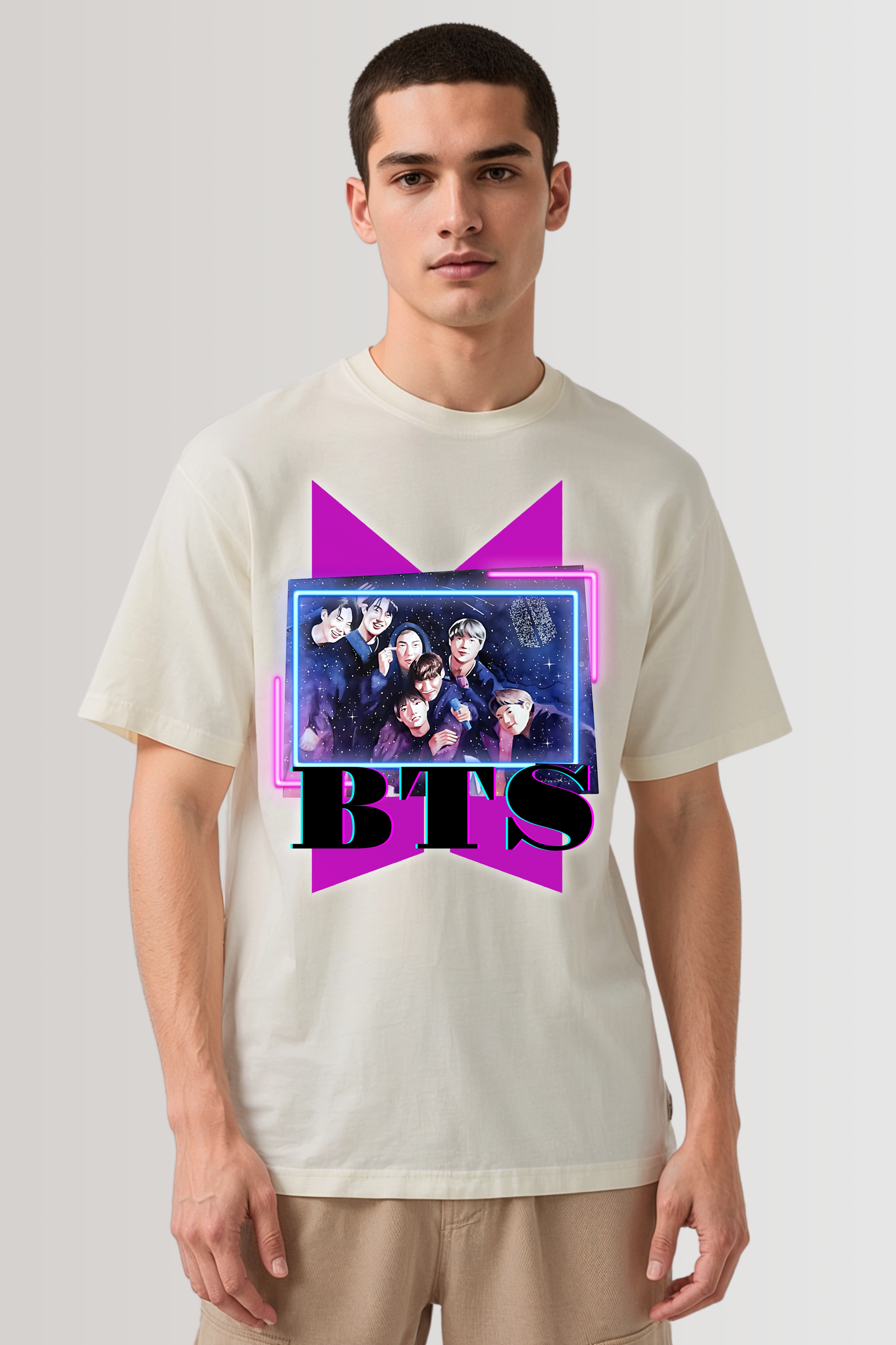 BTS GROUP OVERSIZED TEE BEIGE