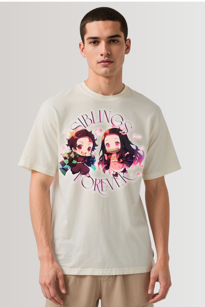 DEMON SLAYER SIBLINGS OVERSIZED TEE BEIGE